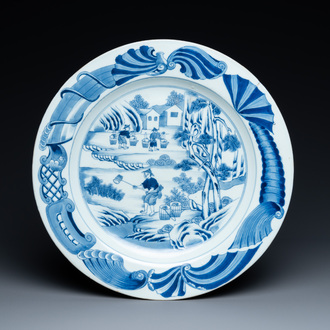 A Chinese blue and white 'tea cultivation' dish, Qianlong