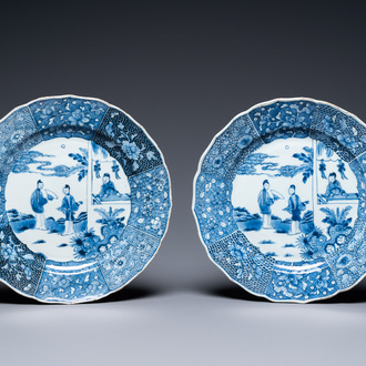 A pair of Chinese blue and white 'Xi Xiang Ji' dishes, Qianlong