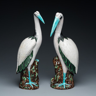 Een paar grote Chinese witte kraanvogels, Qing