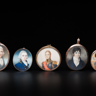 Vijf portretminiaturen, Frankrijk, Engeland en/of Duitsland, 19e eeuw