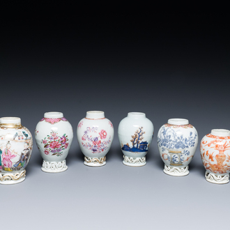 Zes Chinese famille rose, Imari-stijl en ijzerrode theebussen, Yongzheng/Qianlong