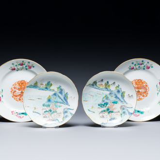 Twee paar Chinese famille rose borden, Daoguang en Qing Hua Zhen Pin 清華珍品 merk, 19/20e eeuw