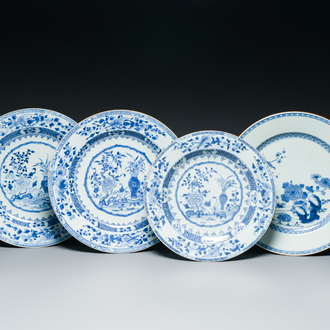Vier Chinese blauw-witte schotels, Yongzheng/Qianlong