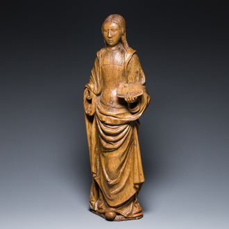 Een Vlaamse eikenhouten sculptuur van de Heilige Dimpna van Geel, 16e eeuw