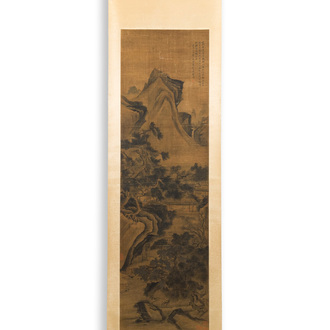Volger van Zhu Derun 朱德潤 (1294-1365): 'Berglandschap', inkt op zijde, gedateerd 1364