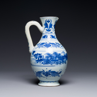 Een Chinese blauw-witte kan met landschapsdecor, Transitie periode
