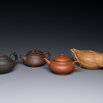 Four Chinese Yixing stoneware teapots, Fan Dasheng 范大生 seal mark, 19/20th C.