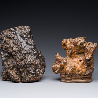 Twee Chinese wortelhouten penselenbekers, 'bitong', 19e eeuw