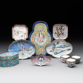 A Collection of 10 Chinese Canton enamel wares, Shang Xin 赏心 mark, Qianlong/Republic