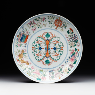 A Chinese famille rose 'bajixiang' plate, Tongzhi mark, 19/20th C.