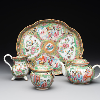 A Chinese Canton famille rose four-piece tea service, 19th C.