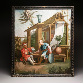 French or Southern Netherlands school: 'Tea ceremony', oil on canvas, 18th C.