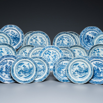 An impressive collection of 25 Chinese blue and white 'landscape' plates, Qianlong