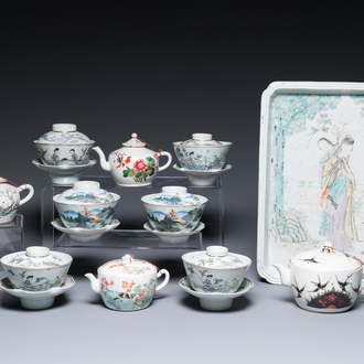 A varied collection of Chinese famille rose and qianjiang cai teawares, 19th/20th C.