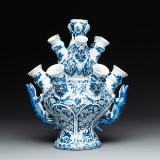 A rare Dutch Delft blue and white tulip vase, late 17th C.