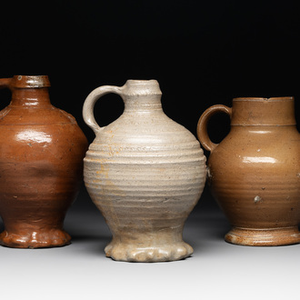 Three German stoneware jugs, 16th C.