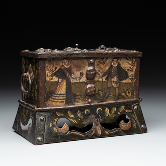 A polychrome wrought-iron casket, South Germany, Nuremberg, 17th C.