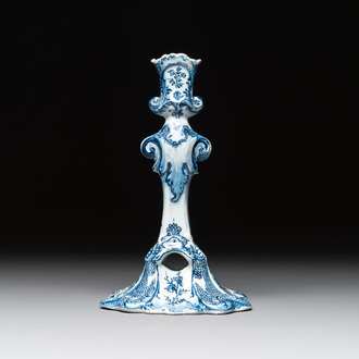 A Dutch Delft blue and white candle holder, 18th C.