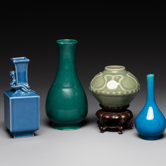 Four Chinese monochrome wares, Yongzheng mark, 19/20th C.