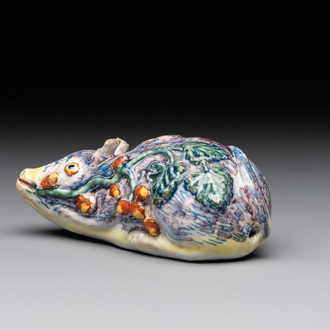 A polychrome Dutch Delft model of a squirrel, 18th C.