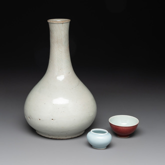 Three Chinese monochrome wares, Qianlong mark, Ming and later