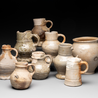 A collection of 9 German stoneware jugs, 16th C. and later