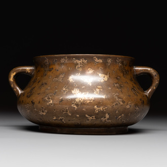 A Chinese gold-splashed bronze censer, Xuande mark, 18/19th C.
