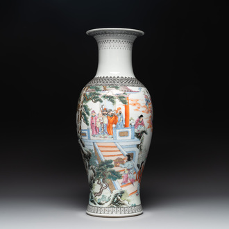 A Chinese famille rose 'Ba Xian Zhu Shou 八仙祝壽' vase, Qianlong mark, 20th C.