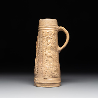 A Siegburg stoneware 'Schnelle' depicting Hannibal, Leonidas and Jupiter, dated 1566