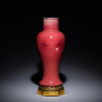 A Chinese langyao-glazed 'guanyin zun' vase with a gilt bronze mount, Kangxi