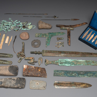 A study group of various Chinese archaeological finds, incl. weapons, Spring and Autumn/Warring States Period