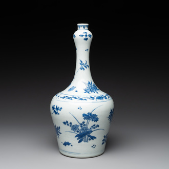 A Chinese blue and white bottle vase with floral sprigs, Transitional period