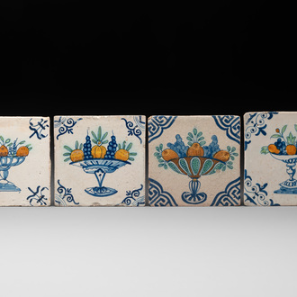 Four polychrome Dutch Delft 'fruit bowl' tiles, 17th C.