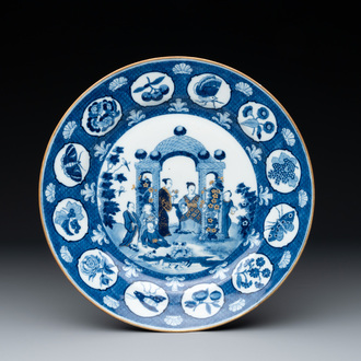 A Chinese blue and white 'arbour' dish after Cornelis Pronk, Qianlong