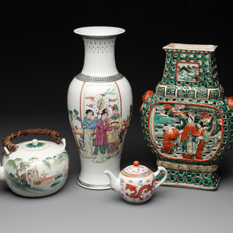 Four Chinese famille rose and verte wares, 19/20th C.