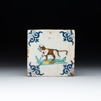 A polychrome Dutch Delft 'panther' tile, 17th C.