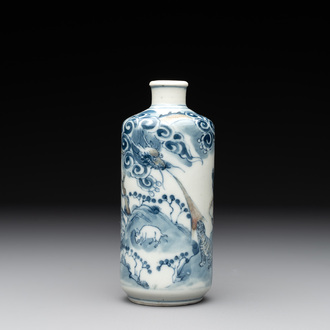 A large Chinese blue, white and copper-red 'zodiac' snuff bottle, squirrel mark, 19th C.