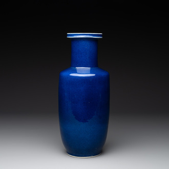 A Chinese monochrome powder blue rouleau vase, 19th C.