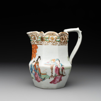 A Chinese gilt-decorated Canton famille rose ewer with figural design, 19th C.