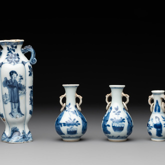Four Chinese blue and white miniature 'Long Eliza' vases, Kangxi