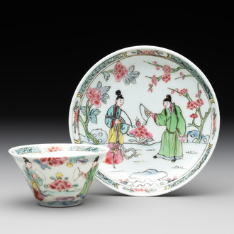 A Chinese famille rose 'Xi Xiang Ji' cup and saucer, Yongzheng