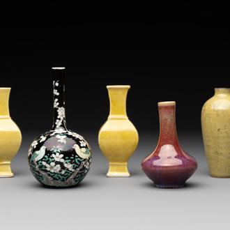Five various Chinese monochrome miniature vases, 19th C.