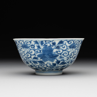 A Chinese blue and white 'peony scroll' bowl, Guangxu mark and of the period