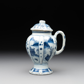 A Chinese blue and white 'landscape' mustard jar and cover, Transitional period