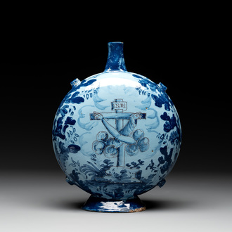 A blue and white Italian maiolica pilgrim flask, Savona, ca. 1700