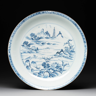 A Chinese blue and white 'fine landscape' dish, Yongzheng