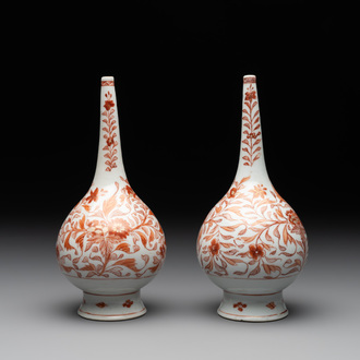 A pair of Chinese iron-red and gilt-decorated rose water sprinklers, Kangxi