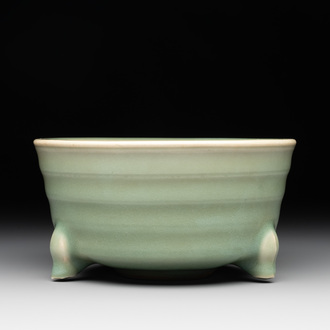A Chinese Longquan celadon tripod 'trigrams' censer, Song