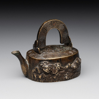 A Japanese bronze 'shishi lions' water dropper, Meiji, 19th C.