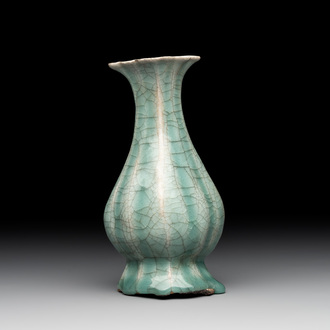 A Chinese Longquan celadon lobed bottle vase, Song